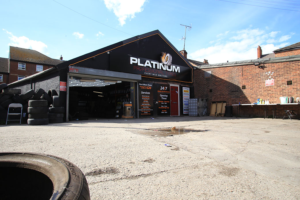 Platinum Tyres workshop on Waterdale, central Doncaster DN1 3ER